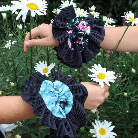 Scrunchie Flores Negro