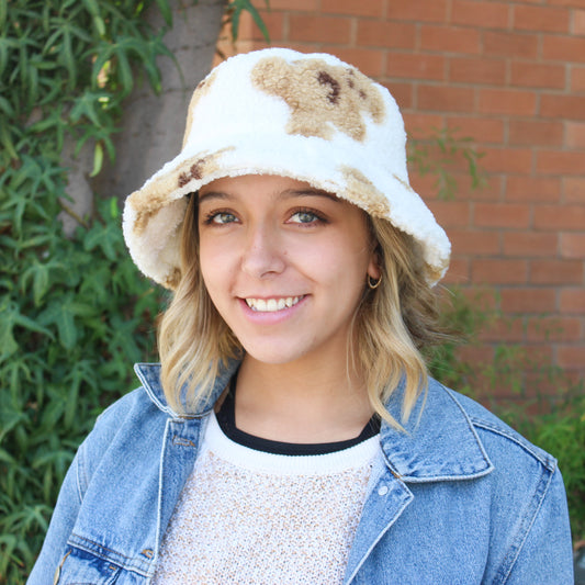 Bucket Hat blanco y café